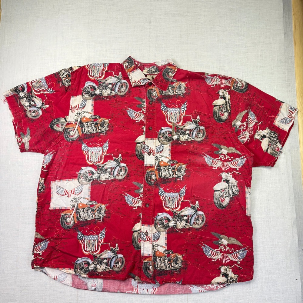 Biker Eagle Americana VTG North River Motorcycle Shirt 2XL Mens Red Button Down